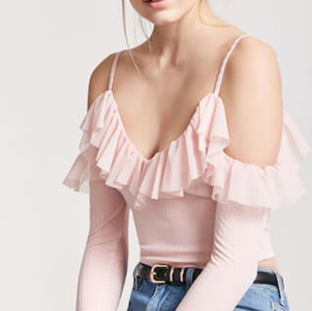 Ruffle open shoulder crop top